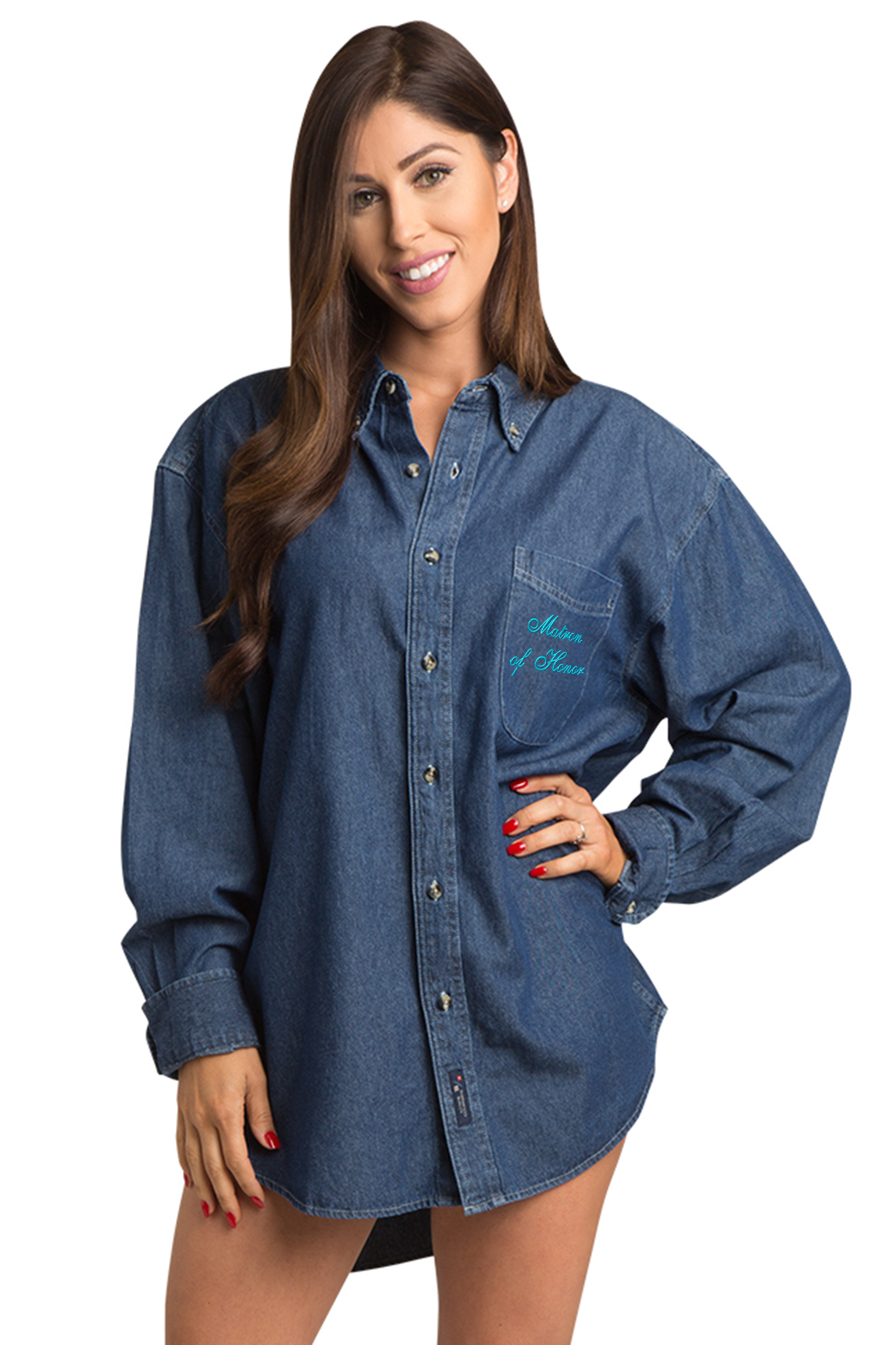 Zynotti Embroidered Matron of Honor Oversized Button Down Oxford Shirt