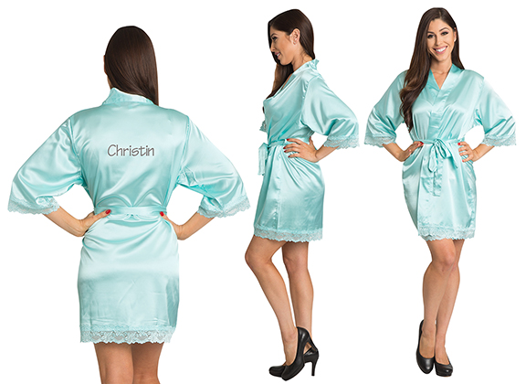 Personalized Embroidered Satin Lace Robe