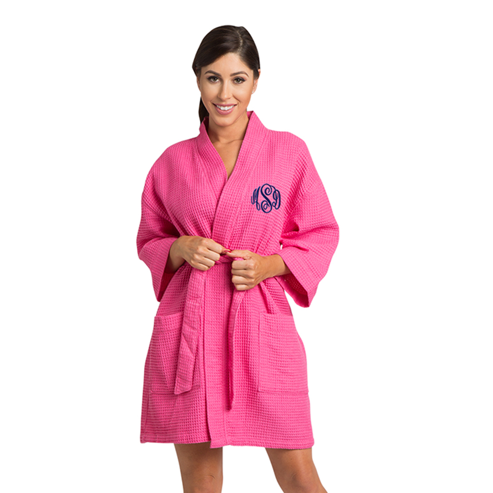 Zynotti Personalized Embroidered Monogram Waffle Weave Thigh Length Robe