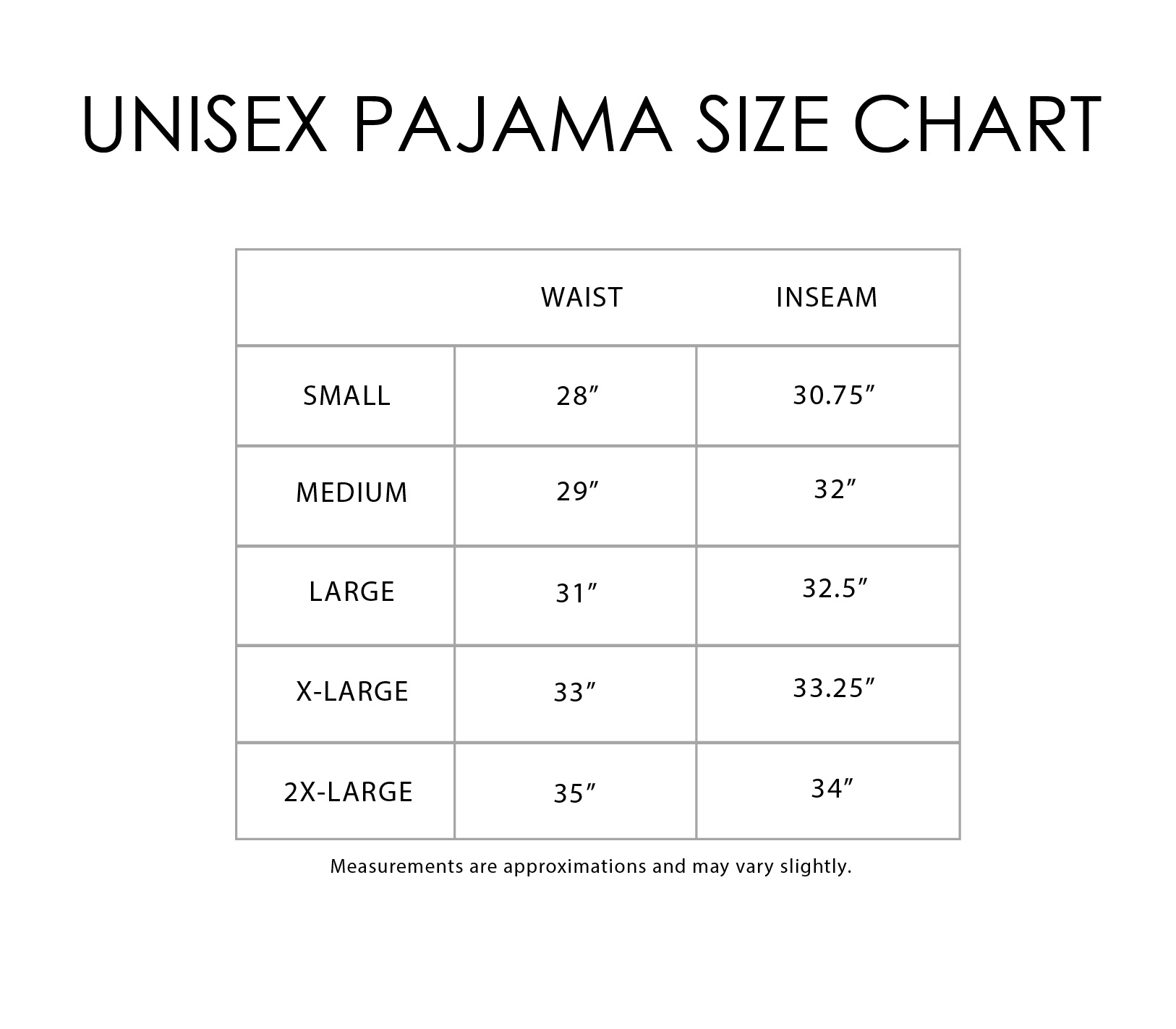 Queen Pant Size Chart